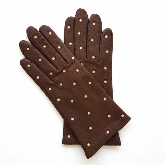 Leather gloves of lamb havana and beige "COCCINELLE"