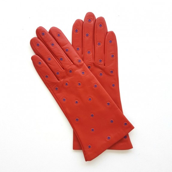 Gants en cuir d'agneau orange et améthyste "COCCINELLE".