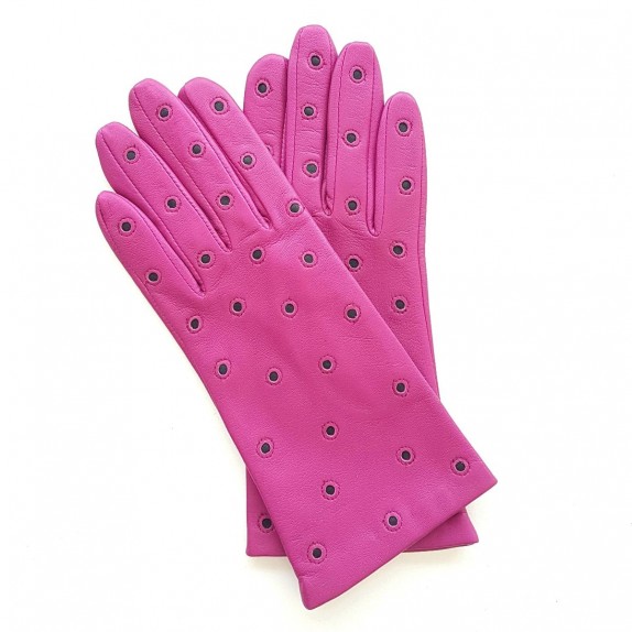 Gants en cuir d'agneau hot pink et noir "COCCINELLE".