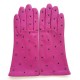 Gants en cuir d'agneau hot pink et noir "COCCINELLE".