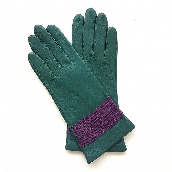Leather gloves of lamb green and amethyst " ATHENA".
