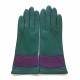 Leather gloves of lamb green and amethyst " ATHENA".