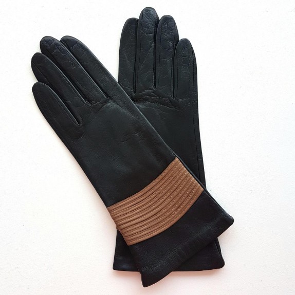 Gants en cuir d'agneau noir et argile "ATHENA".