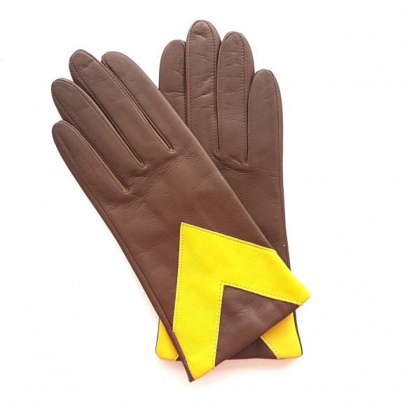 Gants en cuir d'agneau havane et jaune "AGLAE".