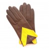 Leather Gloves of lamb havana and yellow "AGLAE"