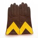 Leather Gloves of lamb havana and yellow "AGLAE"