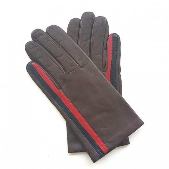 Gants en cuir d'agneau marron rouge noir "AKANO".