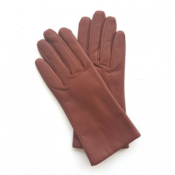 Gants en cuir d'agneau cognac foncé "CAPUCINE".