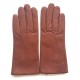 Gants en cuir d'agneau cognac foncé "CAPUCINE".