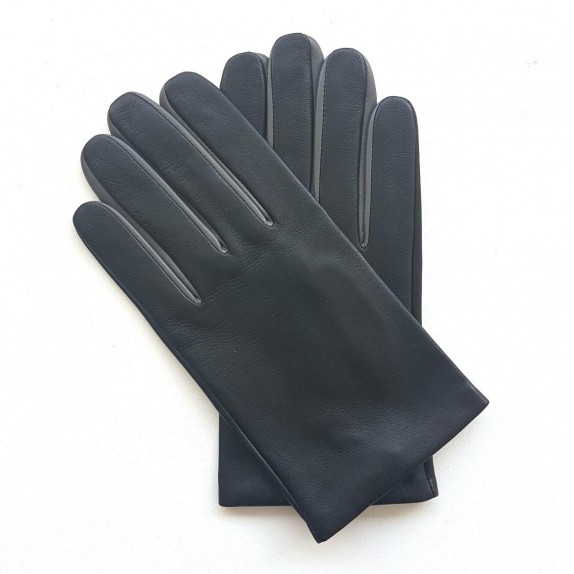 Leather gloves of lamb black and grey "TWIN H"
