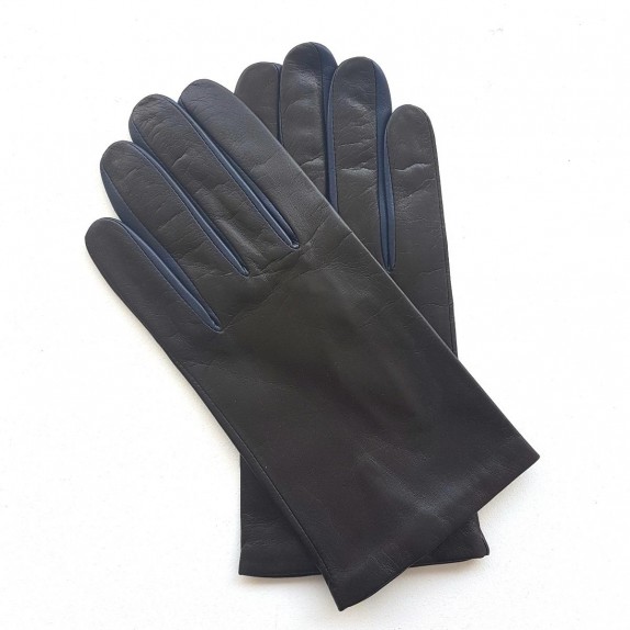 Leather gloves of lamb brown and damson "TWIN H"