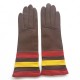 Gants en cuir d'agneau havane jaune et rouge "DONILLE".