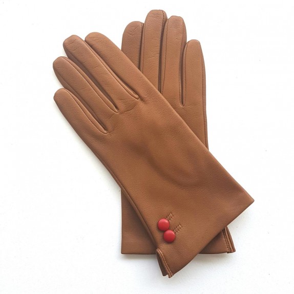 Gants en cuir d'agneau biscuit et rouge "CLEMENTINE".