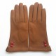 Gants en cuir d'agneau biscuit et rouge "CLEMENTINE".