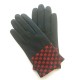 Gants en cuir d'agneau noir et rouge "LEOPOLD".