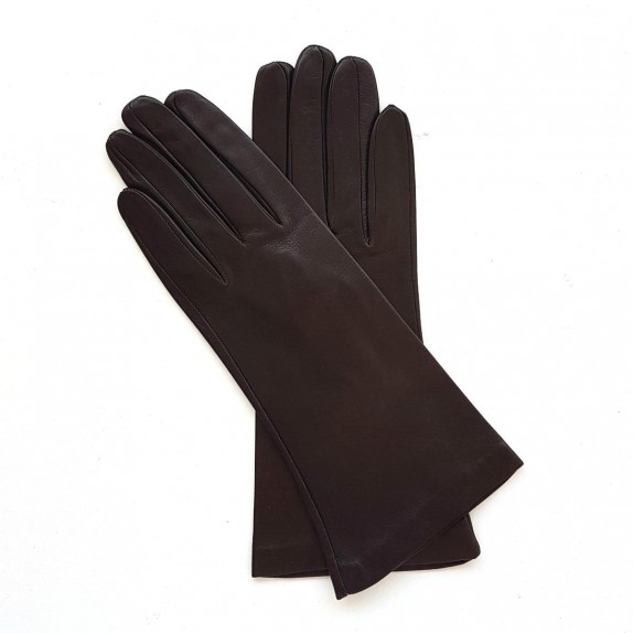 Gants en cuir d'agneau chocolat foncé "COLINE".