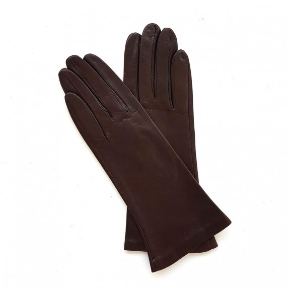 Leather gloves of lamb chesnut lining cashmere "COLINE"