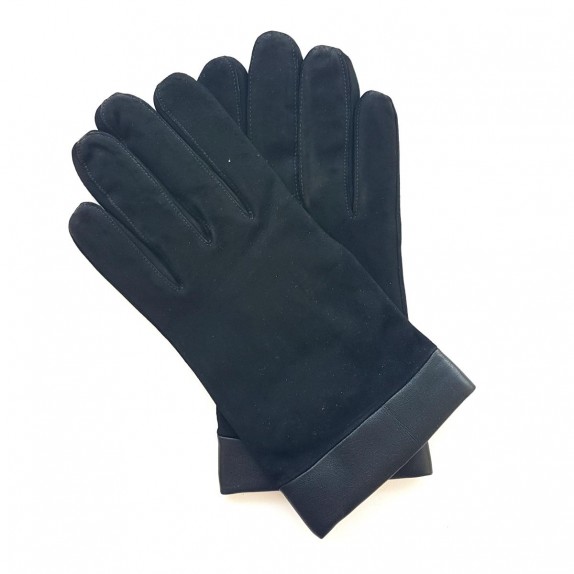Leather gloves in velvet goat and lamb black "GUILHEM".