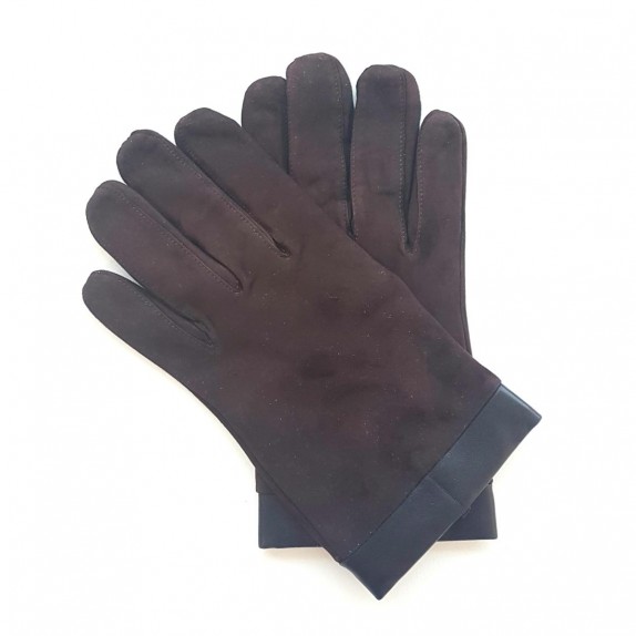 Gants en cuir de chèvre velours et d'agneau marron "GUILHEM".