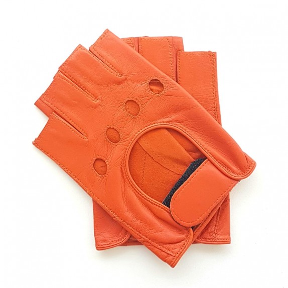 Leather mittens of lamb orange "PILOTE".