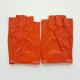 Leather mittens of lamb orange "PILOTE".