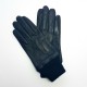 Gants en cuir d'agneau et laine/acrylique noirs "ALBERT".