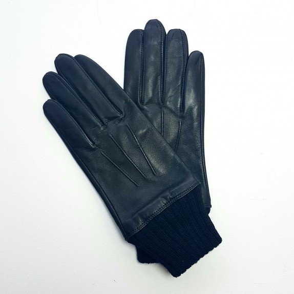 Leather gloves of lamb and wool/acrylic black "HENRI".