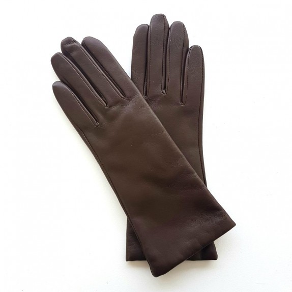 Leather gloves of lamb brown lining cashmere "COLINE"
