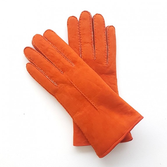 Gants en cuir d'agneau lainé orange "ANASTASIA".