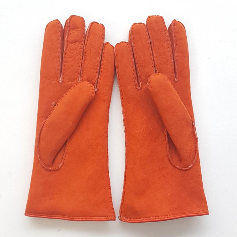 Gants tricotés en douce laine d'agneau en Rose, Orange, Naturel