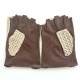 Leather mittens and cotton hook havana and écru "PILOTE"