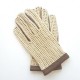 Leather gloves of lamb and cotton hook brown and beige "LOUIS"