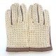 Gants en cuir d'agneau et crochet coton marron et beige "LOUIS".