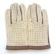 Leather gloves of lamb and cotton hook brown and beige "LOUIS"