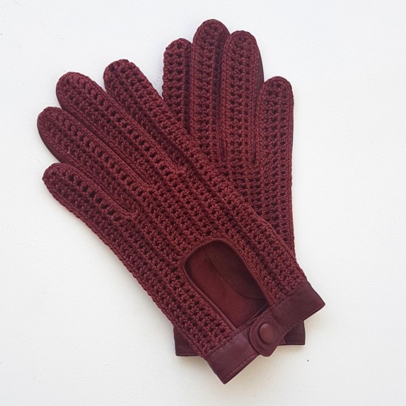 Gants en cuir d'agneau et crochet coton bordeaux "ALFREDINE".