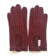 Gants en cuir d'agneau et crochet coton bordeaux "ALFREDINE".