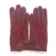 Gants en cuir d'agneau et crochet coton bordeaux "ALFREDINE".