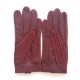 Leather gloves of lamb, cotton hook burgundy "ALFREDINE".