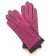 Gants en cuir d'agneau et crochet coton, rose et prune , "GANTS DE CONDUITE".