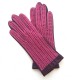Leather of lamb and cotton hook gloves pink and purple "GANTS DE CONDUITE"