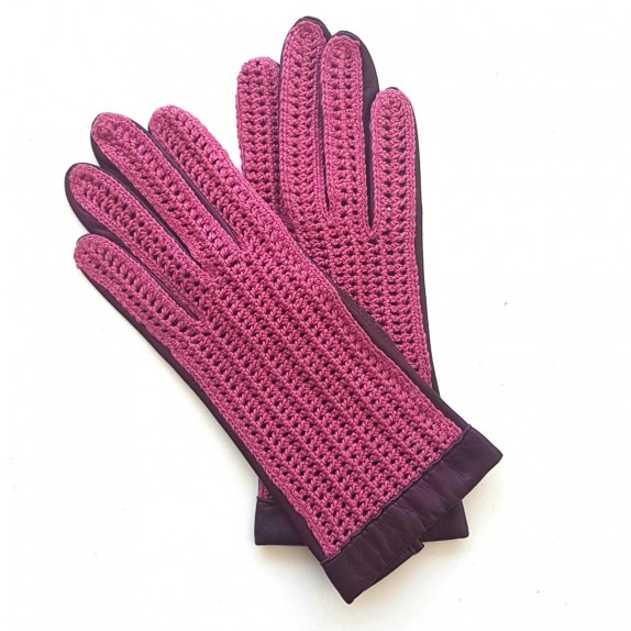 Gants en cuir d'agneau et crochet coton, havane et écru , GANTS DE  CONDUITE.