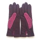 Leather of lamb and cotton hook gloves pink and purple "GANTS DE CONDUITE"