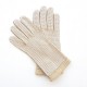 Gants en cuir de pécari beige et otmeal coton écru "PAULINA".