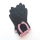 Gants en cuir d'agneau noir et rose "DENISE".