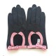 Gants en cuir d'agneau noir et rose "DENISE".