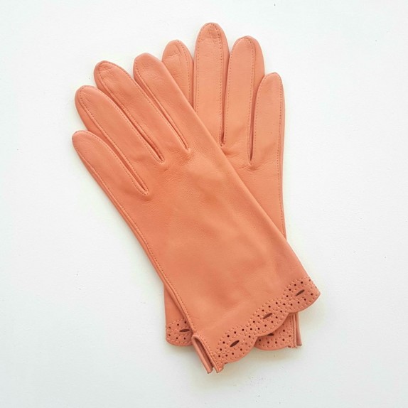 Gants en cuir d'agneau pêche "EMILIE".