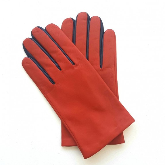 Leather gloves of lamb orange and damson "TWIN H"