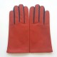 Gants en cuir d'agneau orange et prune "TWIN H".