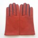 Leather gloves of lamb orange and damson "TWIN H"