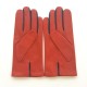 Leather gloves of lamb orange and damson "TWIN H"
